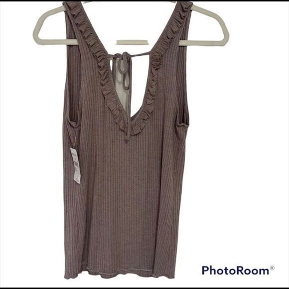 Project Social T Tank Top Womens Medium Shark Purple Ribbed Tie Back Ruffle - Picture 2 of 4
